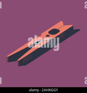 One red pin on maroon background. Isometric concept Stock Vector
