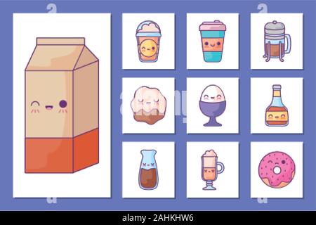 cartoons icon set design, Breakfast food meal fresh product natural store and cooking theme Vector illustration Stock Vector