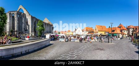 Panorama of the ruins of St Katarina Church from the town square in Visby, Gotland, Sweden on 20 July 2019 Stock Photo