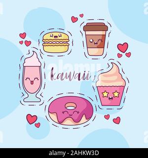 Cartoons icon set design, Kawaii expression cute character funny and emoticon theme Vector illustration Stock Vector