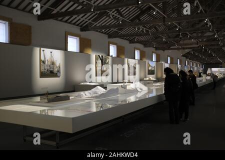 Exposition of the works of the Souto Moura architect in the House of Architecture in Matosinhos, Portugal. Stock Photo