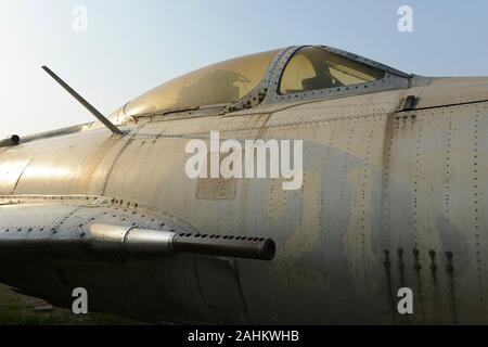 An old Chinese fighter jet from the 1950s, looking similar to a Mig 15, at Dagukou fort (Taku fort) museum in Binhai district, eastern Tianjin, China Stock Photo