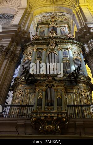pipe organ inside the Malaga Cathedral, Spain Stock Photo
