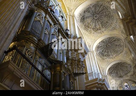 pipe organ inside the Malaga Cathedral, Spain Stock Photo