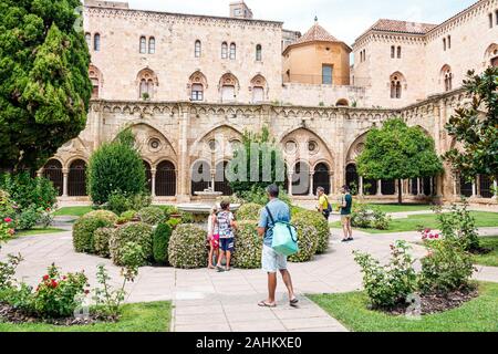 Tarragona Spain Hispanic Catalonia Metropolitan Cathedral Basilica,Catedral Basilica,Catholic church,cloister,Romanesque,courtyard,landscaping,garden, Stock Photo