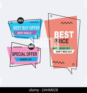 Geometric flat banners. Modern abstract gradient shapes for logo, sale promotion, discount title frame. Vector sale trendy banner. Stock Vector