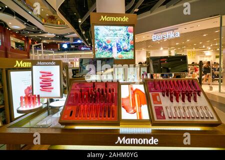 SINGAPORE - APRIL 03, 2019: Mamonde cosmetics products on display at a shopping mall in Singapore Stock Photo