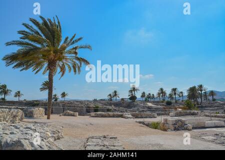 Archaeological remains in Tel Megiddo National Park, World Heritage Site. At Jezebel Valley, Northern Israel Stock Photo