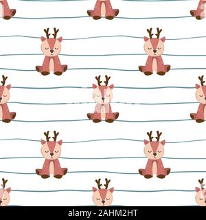 Hand drawn of Cute deer with seamless pattern in the white background Stock Vector
