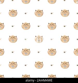 Seamless Pattern with cute leopard concept in the white backdrop Stock Vector