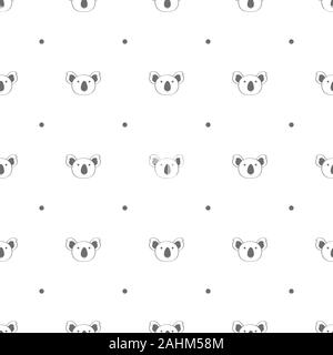 Seamless pattern with cute koala and polka dot in the white backdrop Stock Vector