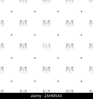 Seamless pattern with cute fox and polka dot in the white backdrop Stock Vector