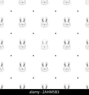 Seamless pattern with cute bunny and polka dot in the white backdrop Stock Vector