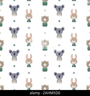 Seamless Pattern with cute animals in the white backdrop Stock Vector