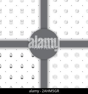 Seamless pattern with cute animal and polka dot in the white backdrop Stock Vector