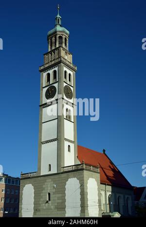 10/20/2019, the Perlach Tower in Augsburg, Germany, a historic landmark of the city, right in the center on Rathausplatz in the historic old town agai Stock Photo