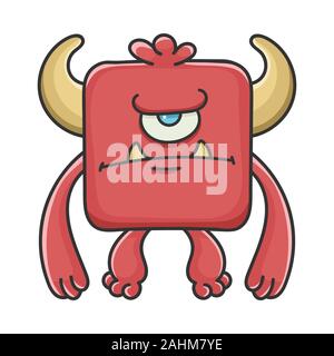 red square Devil cartoon monster isolated on white Stock Vector