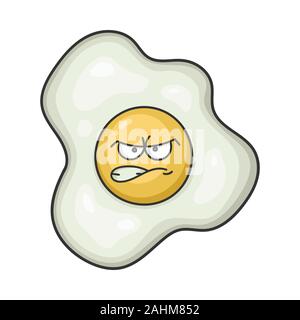 Angry fried egg cartoon illustration isolated on white Stock Vector