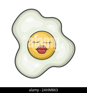 Female red lips fried egg cartoon illustration isolated on white Stock Vector