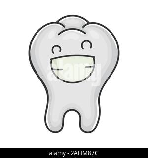 Happy cute smiling tooth cartoon isolated on white Stock Vector