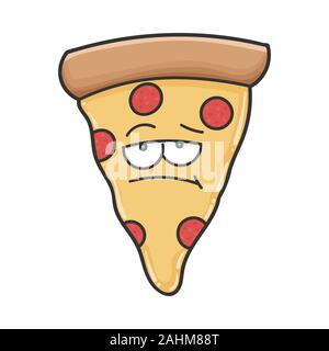 Bored slice of pizza cartoon isolated on white Stock Vector