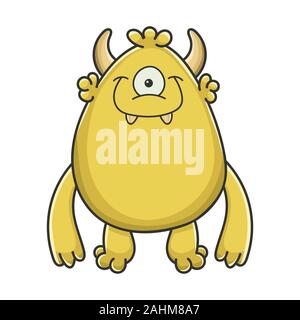 Happy cyclops yellow goblin cartoon monster isolated on white Stock Vector