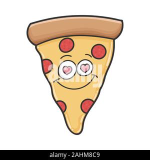 Happy in love slice of pizza cartoon isolated on white Stock Vector