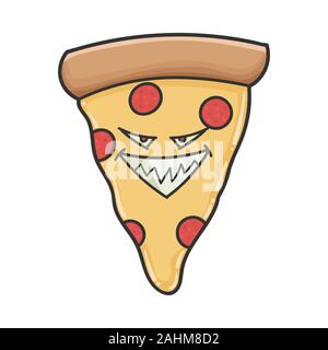 Evil slice of pizza cartoon isolated on white Stock Vector