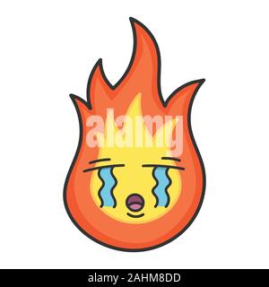 Sad fireball cartoon illustration isolated on white Stock Vector