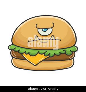 Angry monster cheese burger cartoon illustration isolated on white Stock Vector