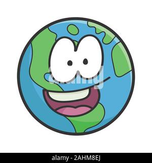 Happy planet earth cartoon illustration isolated on white Stock Vector