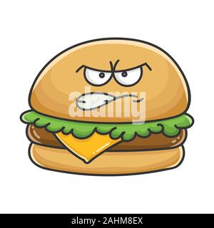Mad angry cheese burger cartoon illustration isolated on white Stock Vector