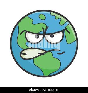 Mad planet earth cartoon illustration isolated on white Stock Vector