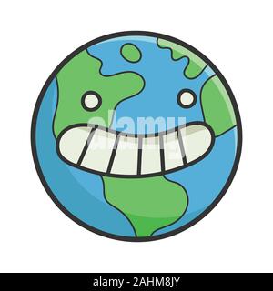 Happy planet earth cartoon illustration isolated on white Stock Vector