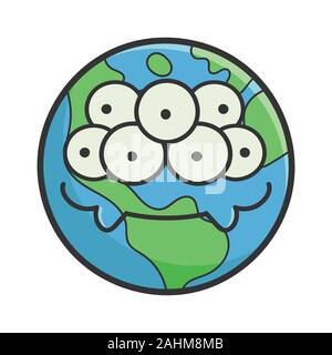 Monster smiling planet earth cartoon illustration isolated on white Stock Vector