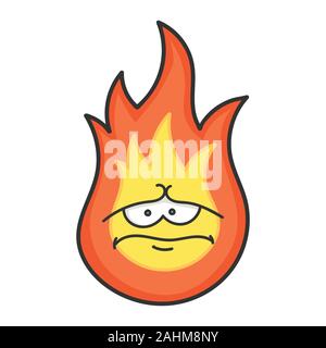 Sad fireball cartoon illustration isolated on white Stock Vector