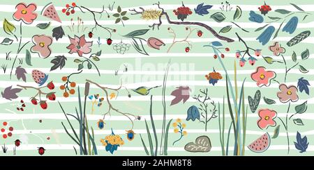 Big Hand Drawn Botanical Collection of Elements. Designer's Kit for creating beautiful colorful designs and patterns. Rich in detail elements. Vector Stock Vector