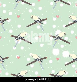 Seamless hand drawn pattern with beautiful couple of birds and hearts. Great for wedding cards, postcards, t-shirts, bridal invitations, brochures, po Stock Vector