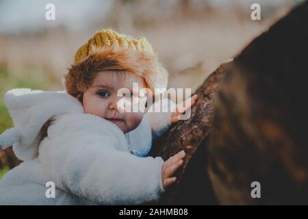 Little boy dressed as Max from Where The Wild Things Are in the woods