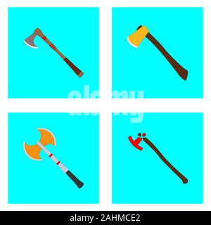 Axes , bow , sword bundle set in flat vector style. Cartoon, cute, flat, color full, editable. For game, poster, children book. Stock Vector