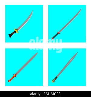 Axes , bow , sword bundle set in flat vector style. Cartoon, cute, flat, color full, editable. For game, poster, children book. Stock Vector