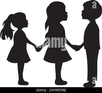 Little boy and girls standing holding hands, vector illustration Stock Vector