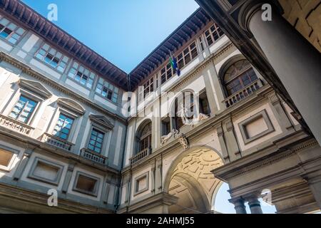 The Uffizi Gallery is a prominent art museum located adjacent to the Piazza della Signoria in the Historic Centre. It holds a collection of priceless Stock Photo