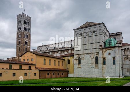 Lucca, Italy - June 6, 2019 : Lucca Cathedral (Duomo di Lucca, Cattedrale di San Martino) is a Roman Catholic cathedral dedicated to Saint Martin of T Stock Photo