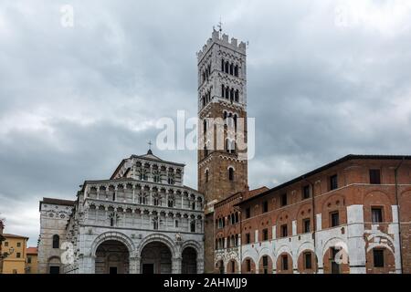 Lucca, Italy - June 6, 2019 : Lucca Cathedral (Duomo di Lucca, Cattedrale di San Martino) is a Roman Catholic cathedral dedicated to Saint Martin of T Stock Photo