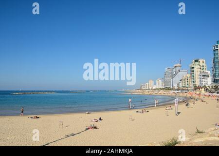 The beaches of Tel Aviv. The coast of the Mediterranean Sea in Israel. Stock Photo