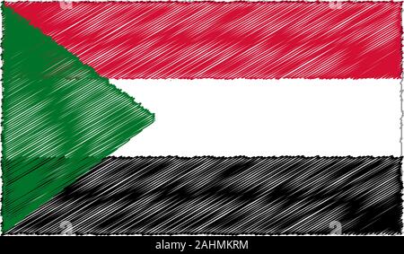 Vector Drawing of Sketch Style Sudan Flag Stock Vector