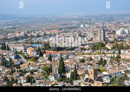 The roofs of Granada. The view from the hill to the city in Spanish Andalusia. Stock Photo