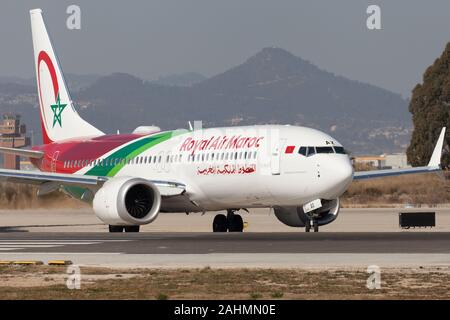 Barcelona, Spain - February 24, 2019: Royal Air Maroc Boeing 737 MAX 8 on the taxiway at El Prat Airport in Barcelona, Spain. Stock Photo