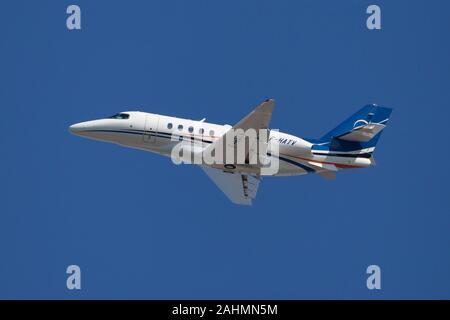 Barcelona, Spain - August 21, 2019: AstonJet Cessna 680A Citation Latitude taking off from El Prat Airport in Barcelona, Spain. Stock Photo